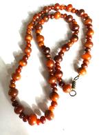 Vintage ketting van hoorn kralen, Verzenden, Gebruikt, Bruin, Overige materialen