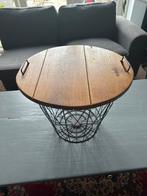 Houten bijzettafel met metalen onderstel, Huis en Inrichting, Minder dan 45 cm, Minder dan 55 cm, Rond, Ophalen of Verzenden