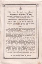 Wiel Arnoldus overl 1846 Liempde 44 jaar, Ophalen of Verzenden, Bidprentje
