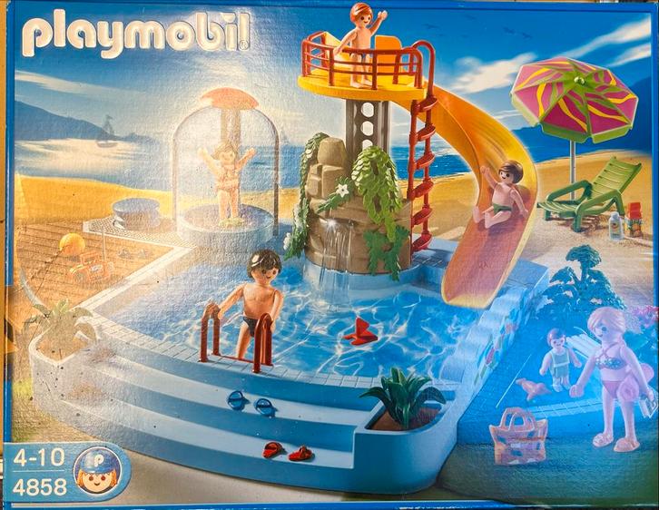Playmobil 4858 Zwembad met Glijbaan, Kinderen en Baby's, Speelgoed | Playmobil, Gebruikt, Complete set, Ophalen of Verzenden