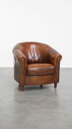 Vintage schapenleren clubfauteuil in mooie warme kleuren, Huis en Inrichting, Fauteuils, Ophalen, Gebruikt, ., 75 tot 100 cm