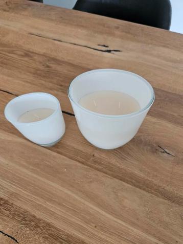 Kaarsen in ovale glazen houders- Wit/Crème beschikbaar voor biedingen