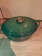 Le creuset braadpan oval 29 cm bamboe groen, Ophalen of Verzenden, Zo goed als nieuw, Gietijzer, Koekenpan of Braadpan
