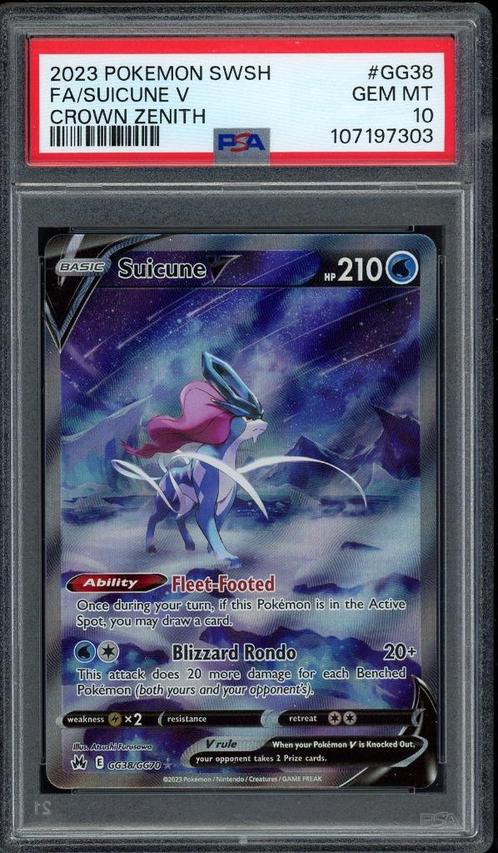 Suicune V PSA 10 - GG38/GG70 - Sword & Shield - Crown Zenith, Hobby en Vrije tijd, Verzamelkaartspellen | Pokémon, Zo goed als nieuw