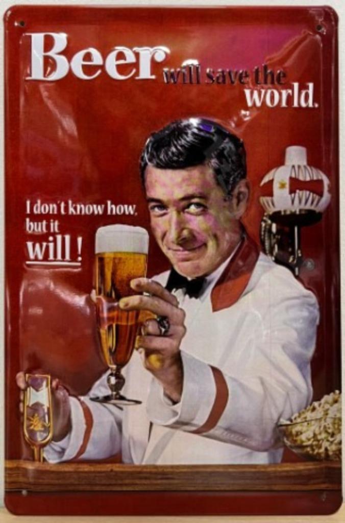 Beer will save the world bier relief reclamebord van metaal, Huis en Inrichting, Woonaccessoires | Tekstborden en Spreuken, Nieuw