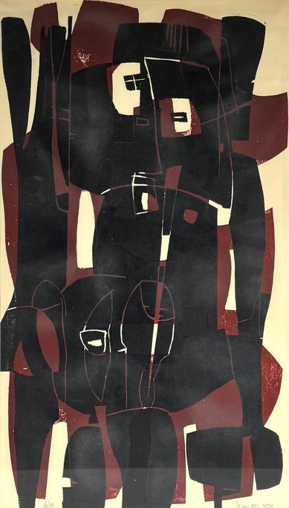 797. Houtsnede, Jo van Dijk – abstracte compositie, 1970, Antiek en Kunst, Kunst | Etsen en Gravures, Ophalen of Verzenden