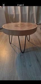 Eiken houten schijf tafel met zwarte metalen poten, Ophalen, 50 tot 100 cm, Rond, Nieuw