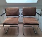 2x Buisframe stoel in bruine ribstof, Huis en Inrichting, Ophalen, Gebruikt, Bruin, Twee