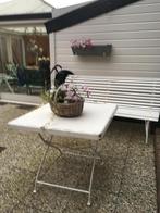 Tuintafel en tuinbank (metaal en hout), Ophalen, Gebruikt, Rechthoekig, Hout