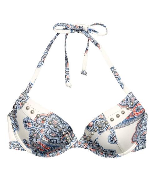 H&M ibiza stijl bikinitop met kralenborduursel wit blauw 80C, Kleding | Dames, Badmode en Zwemkleding, Zo goed als nieuw, Bikini