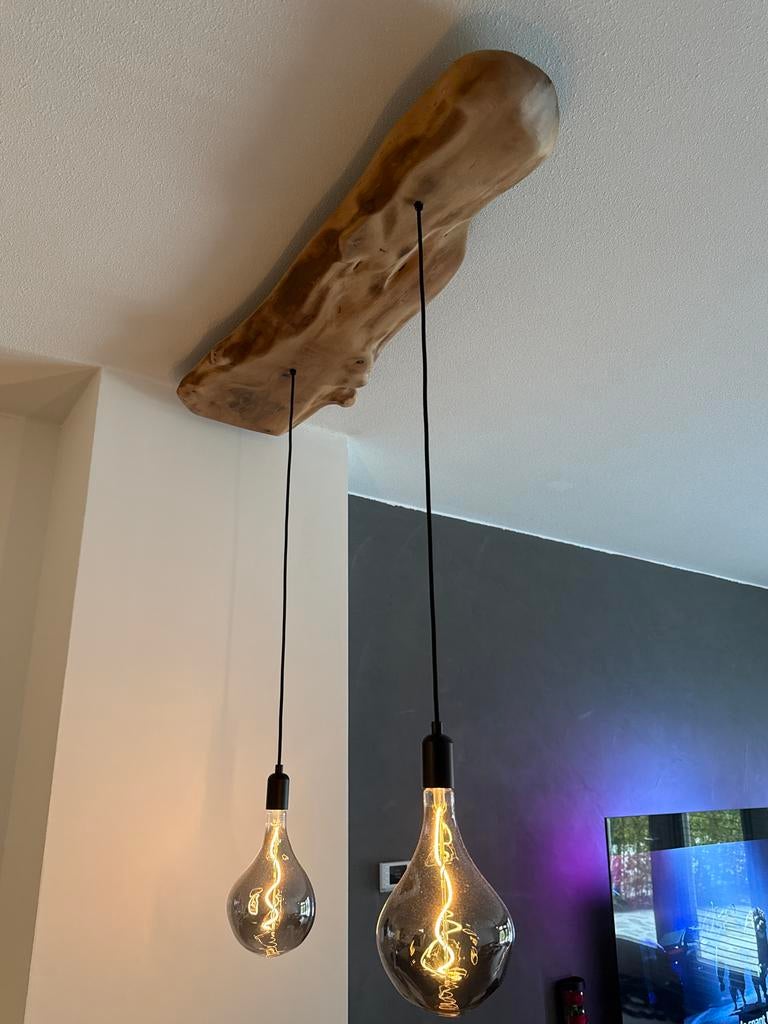 Walnoot hanglamp - Uniek design, Huis en Inrichting, Lampen | Hanglampen, Ophalen, Walnoot hout, Nieuw, Minder dan 50 cm