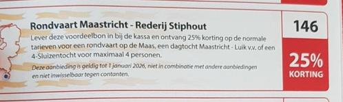 Rondvaart Maastricht - Rederij Stiphout 25% kortingsbon, Tickets en Kaartjes, Kortingen en Cadeaubonnen, Drie personen of meer
