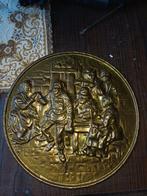 Oud Koperen Wandbord met Tafereel, Antiek en Kunst, Antiek | Wandborden en Tegels, Ophalen of Verzenden
