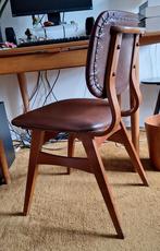 Vintage Houten Stoel Bruin Skai Jaren 50 60 Retro Eetkamer, Ophalen, Gebruikt, Bruin, Eén