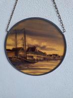 Glas in lood hanger. Haventje met boot, Antiek en Kunst, Ophalen of Verzenden