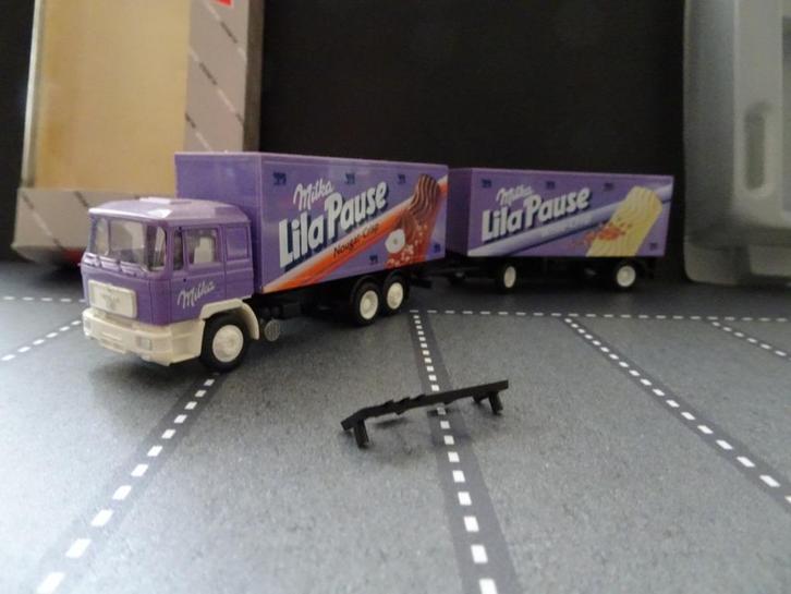 938 albedo herpa man f90 milka lila pause combi 1:87 truck, Hobby en Vrije tijd, Modelauto's | 1:87, Nieuw, Bus of Vrachtwagen