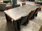 eettafel eiken met HPL blad blokpoten zwart metaal ALS NIEUW, 100 tot 150 cm, 200 cm of meer, Ophalen of Verzenden, Zo goed als nieuw