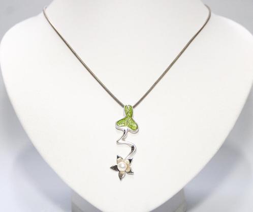 Schitterende Sterling Zilveren Ketting & Parel Bloem Hanger, Sieraden, Tassen en Uiterlijk, Antieke sieraden, Ketting, Zilver