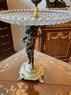 Antiek bronzen kindje met cristallen schaal origineel, Ophalen