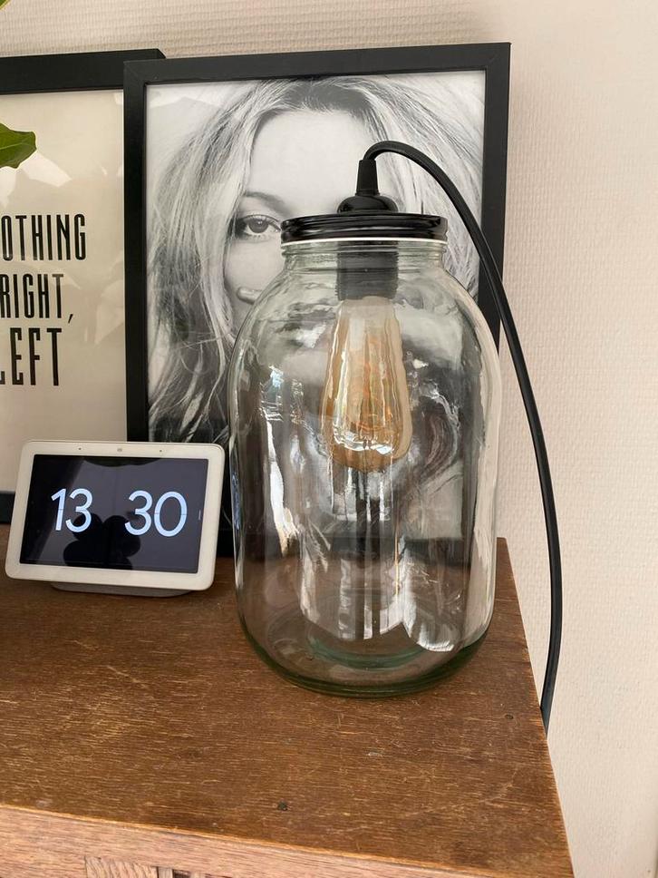 Tafellamp glazen pot, Huis en Inrichting, Lampen | Tafellampen, Minder dan 50 cm, Ophalen