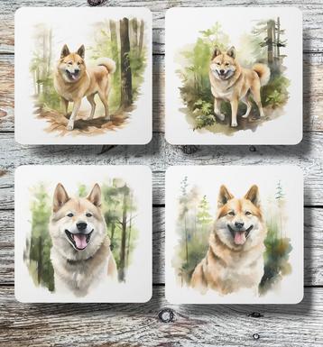 Noorse Buhund Aquarel onderzetters met houder beschikbaar voor biedingen