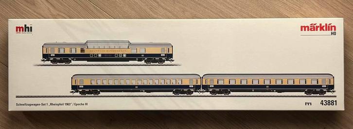 Marklin HO 43881 Set sneltreinrijtuigen 1 "Rheinpfeil 1963", Hobby en Vrije tijd, Modeltreinen | H0, Nieuw, Wagon, Wisselstroom