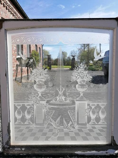 2 antieke glasramen, Doe-het-zelf en Verbouw, Glas en Ramen, Gebruikt, Minder dan 80 cm, Minder dan 80 cm, Ophalen