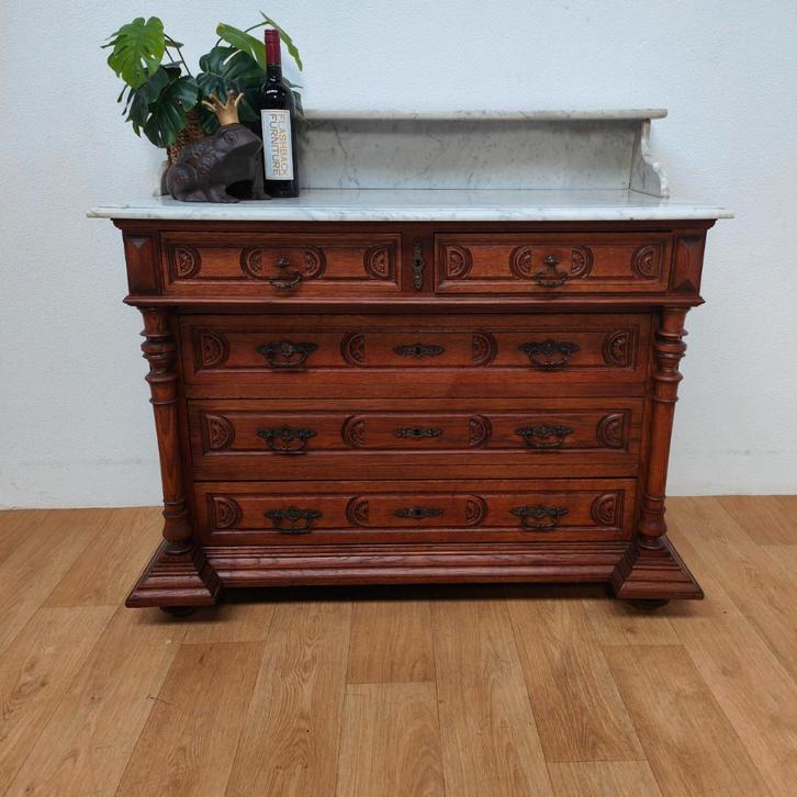 Vintage antiek commode dressoir ladekast met marmer blad 408, Huis en Inrichting, Kasten | Ladekasten, Gebruikt, Minder dan 100 cm