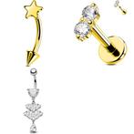 Lot van 5 OUFER piercings – Titanium ster, hartvorm navel, Staal, Overige typen, Nieuw, Ophalen of Verzenden