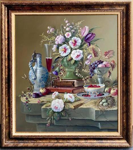 “Bloemstilleven” Thomas Heesakkers (1946), Antiek en Kunst, Kunst | Schilderijen | Klassiek, Ophalen