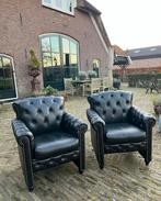 2 Zwarte Chesterfield Fauteuils, per fauteuil, Huis en Inrichting, Ophalen, Gebruikt, Leer, 75 tot 100 cm