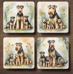 Airedale Terriër met puppy’s onderzetters met houder, Ophalen of Verzenden, Nieuw, Glas of Kopje