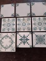9 stuks Art Nouveau en brocante wandtegels in groentinten, Ophalen of Verzenden