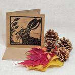 Dubbele kaart met envelop haas handgemaakt linosnede 15x15, Ophalen of Verzenden, Nieuw