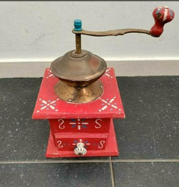 Koffiemolen,rood,hout,molen,decoratie,messing,15x15x11,lade beschikbaar voor biedingen