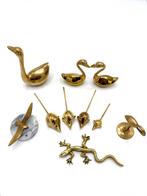 Messing beeldjes: zwanen, flamingo, muisjes, salamander, Antiek en Kunst, Ophalen of Verzenden