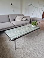 Vintage marmeren salontafel, chroom zwart metalen onderstel, Ophalen, 100 tot 150 cm, 50 tot 100 cm, Zo goed als nieuw