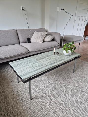Vintage marmeren salontafel, chroom zwart metalen onderstel