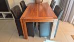 Eettafel + vier lederen stoelen, Huis en Inrichting, Complete eetkamers, Ophalen, Gebruikt, Modern, 4 tot 6 stoelen