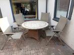 tuintafel met stenen blad en 4 stoelen, Tuin en Terras, Tuinsets en Loungesets, Gebruikt, Ophalen