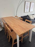 Houten tafel + 6 stoelen, Ophalen, 50 tot 100 cm, Zo goed als nieuw, 150 tot 200 cm