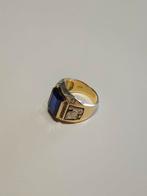 14K Goud & Witgoud Herenring met Smaragd-Saffier & Diamanten, 20 of groter, Heer, Ophalen of Verzenden, Zo goed als nieuw