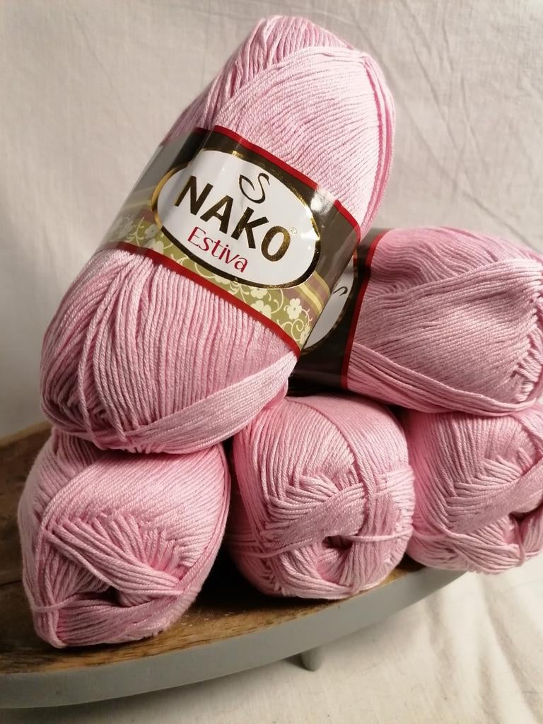 Nako Estiva garen in lichtroze roze - pak van 5 bollen, Ophalen of Verzenden, Nieuw, Breien of Haken, Wol of Garen