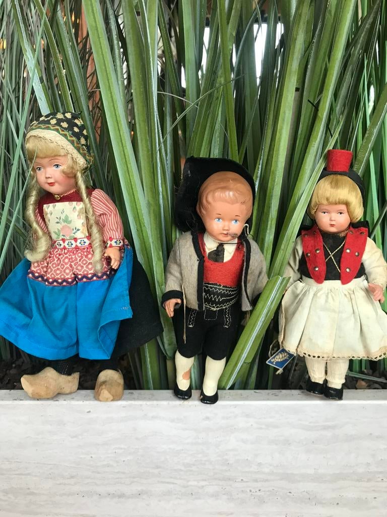 Vintage 3 zeer oude schildpad poppetjes, Verzenden