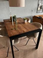 Houten industriële tafel met gietijzeren frame, Huis en Inrichting, Tafels | Eettafels, Ophalen, 100 tot 150 cm, 50 tot 100 cm
