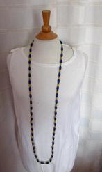 ketting 20 houten kralen blauw geel  vintage  retro jaren 60, Ophalen of Verzenden, Zo goed als nieuw, Blauw, Overige materialen