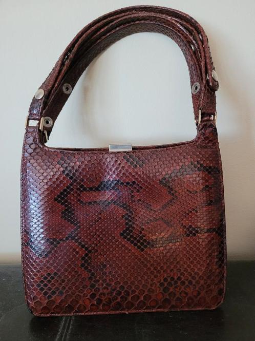 vintage slangenlederen damestas, Sieraden, Tassen en Uiterlijk, Tassen | Damestassen, Zo goed als nieuw, Handtas, Bruin, Ophalen of Verzenden