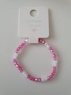 Handgemaakt armbandje roze wit - rekbaar, Nieuw, Ophalen of Verzenden, Elastiek, Roze