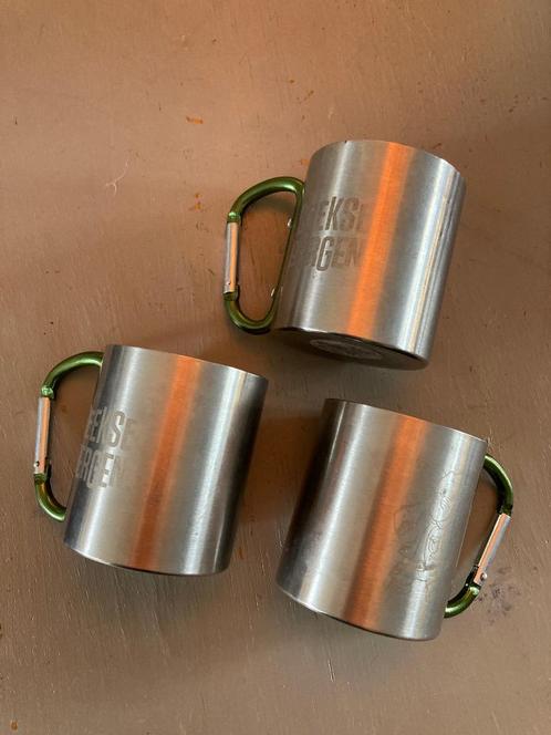 Rvs metalen bekers Beekse Bergen mokken nieuw! Karabijnhaak, Huis en Inrichting, Keuken | Keukenbenodigdheden, Nieuw, Ophalen of Verzenden