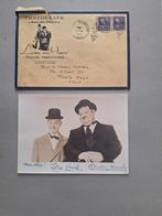 Laurel & Hardy Gesigneerde Foto met Envelop, Gebruikt, Foto, Ophalen of Verzenden, 1940 tot 1960